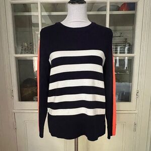 Saint James l'Atelier Breton Striped Sweater, Size US10/42, Blue, White Orange